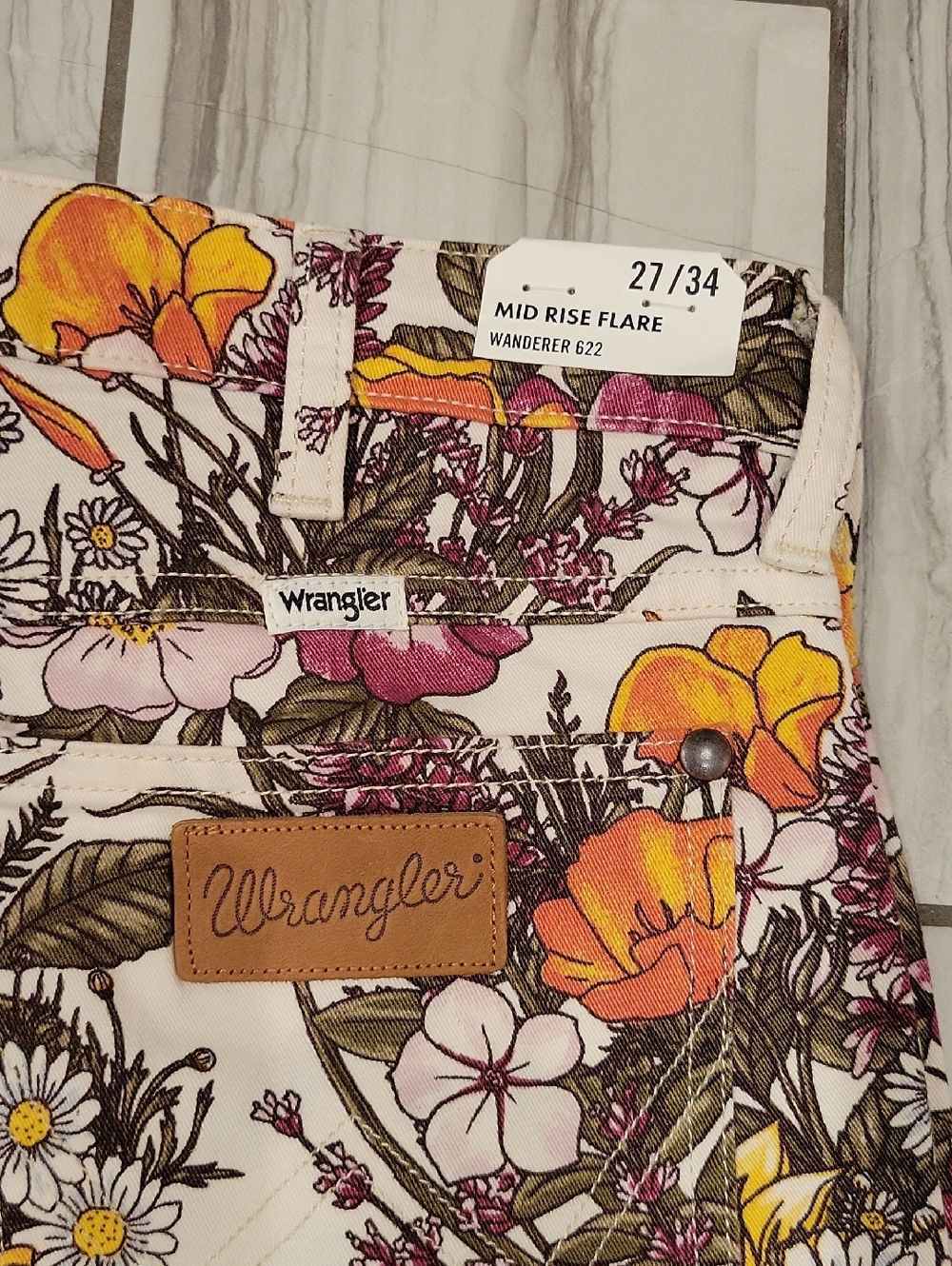 Floral Free People X Wrangler Wanderer Mid Rise Flare Jeans - Picture 2 of 6
